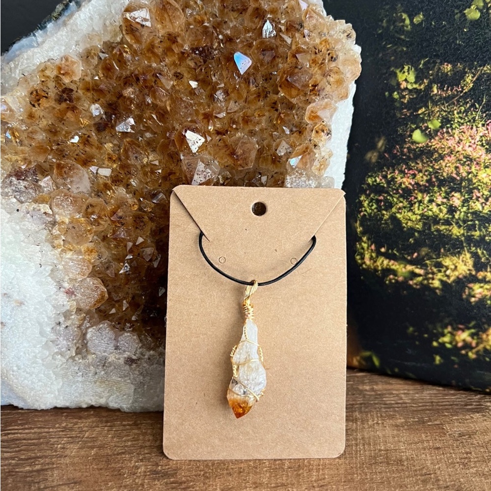 citrine root wire wrapped necklace